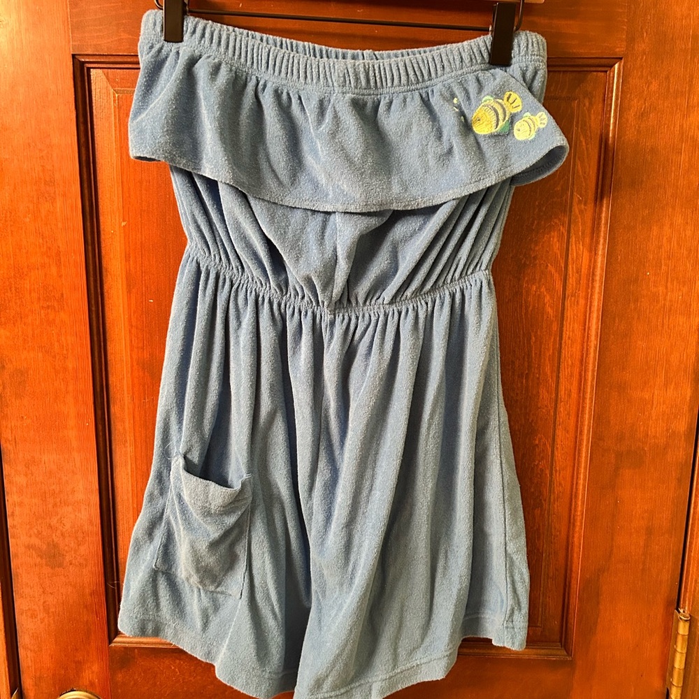 Palm Harbor VTG Terrycloth Cute Blue Casual Romper with front pocket. Size L